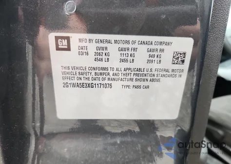 2016 Chevrolet Impala Limited Ls из США, поврежденный, VIN 2G1WA5E3XG1171076